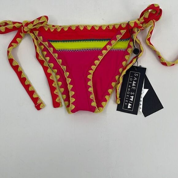 SAME Swim Los Angeles The Catch Bottoms Neon Pink Yellow (xs) - Picture 2 of 4
